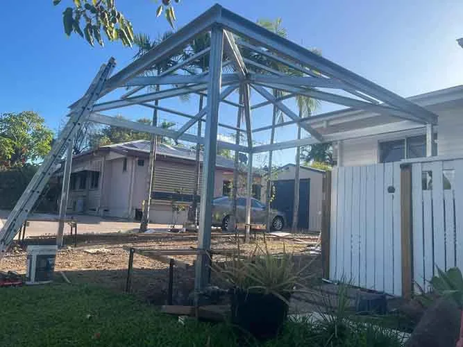 Steel frame erected for a new residential carport